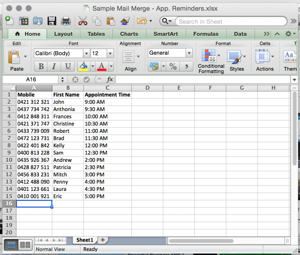Mail Merge - Sample Excel File