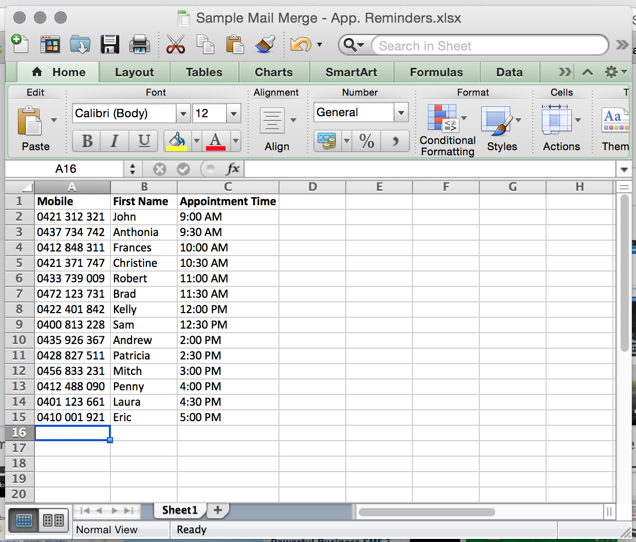 Mail Merge Sample Excel File directSMS