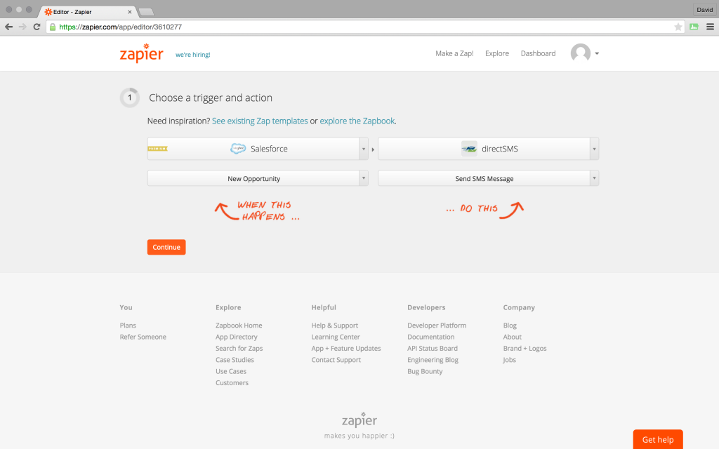 Select trigger and action
